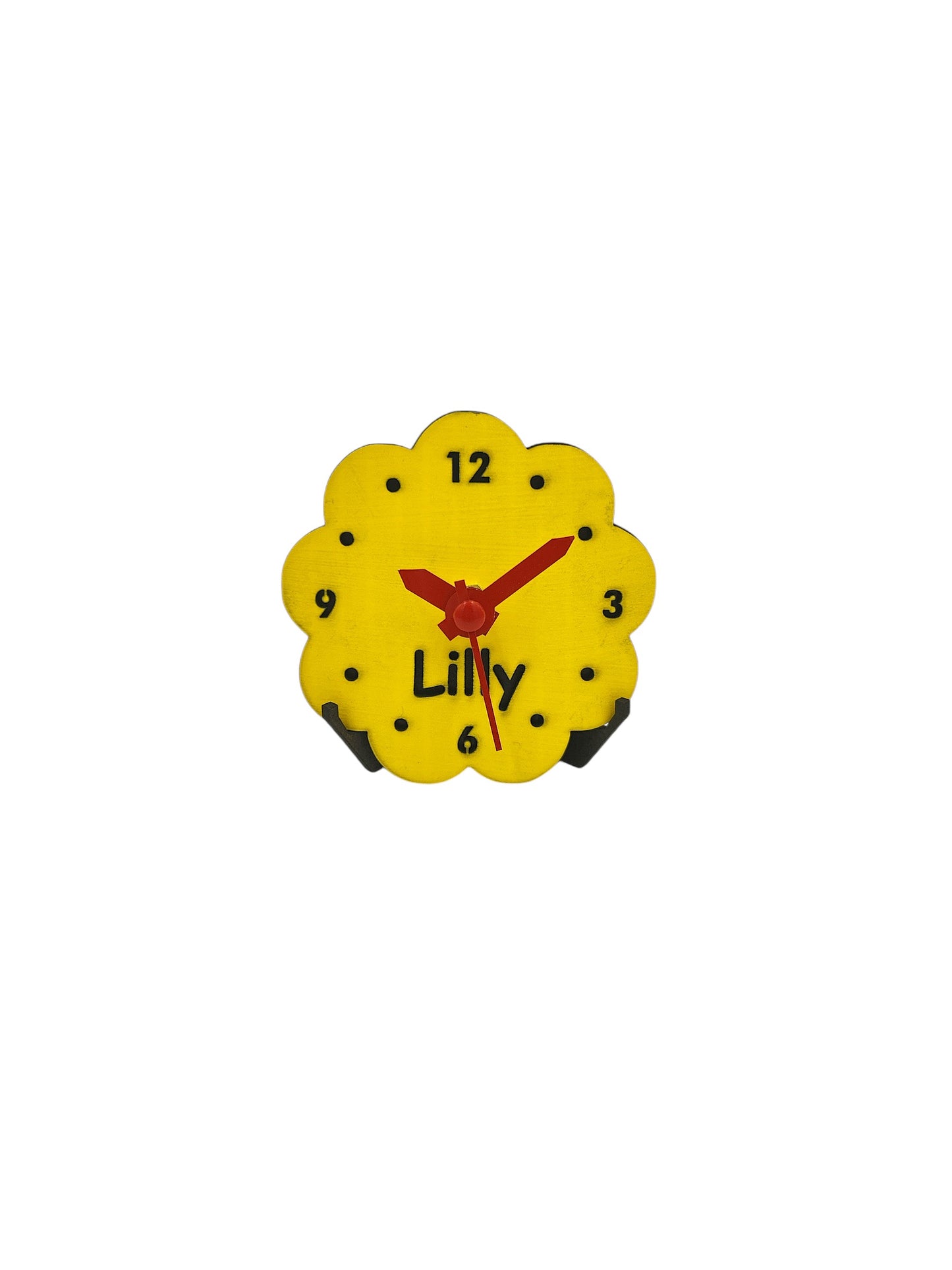 Mini clock personalised - Fridge magnet or desk - magnetised -Yellow with Red hands