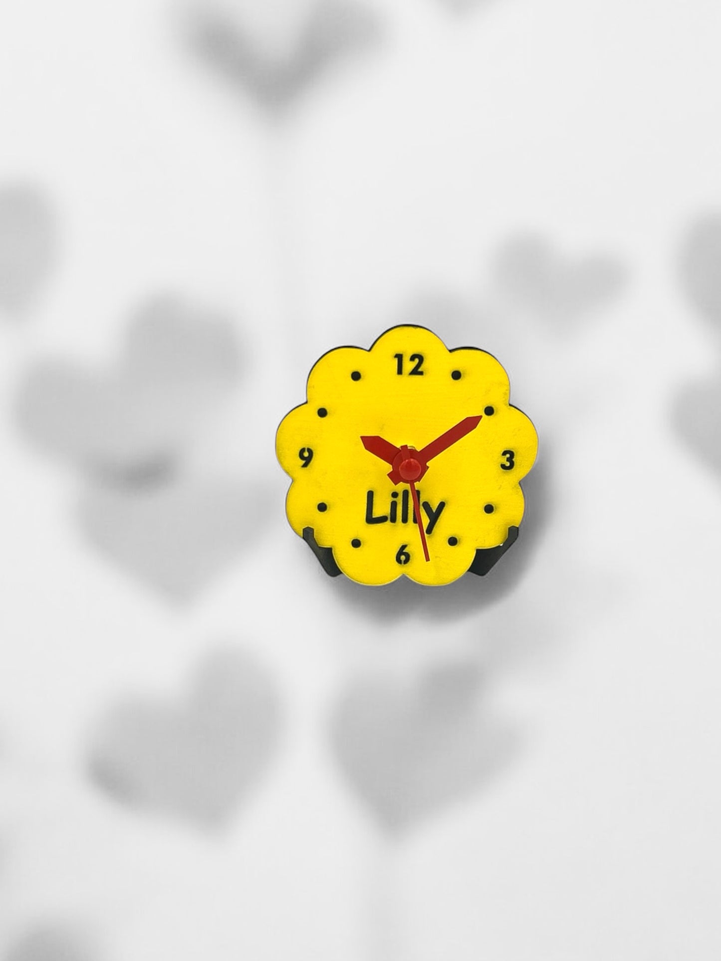 Mini clock personalised - Fridge magnet or desk - magnetised -Yellow with Red hands