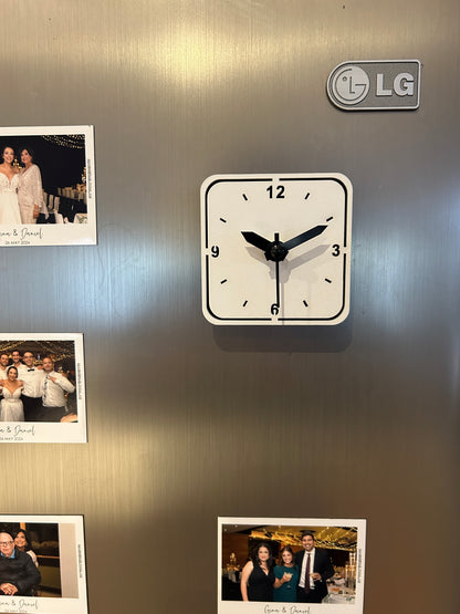 Mini Quartz Fidge or Desk Clock - White Square shape with easel stand