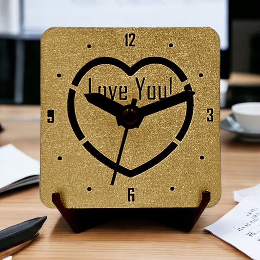 Small Quartz Desk Clock - "Love You" - Metallic Gold - For that special person in your life