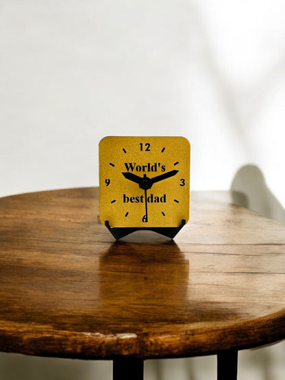 Small Gold Quartz Desk Clock - "World's Best Dad" - Ideal for Fathers Day