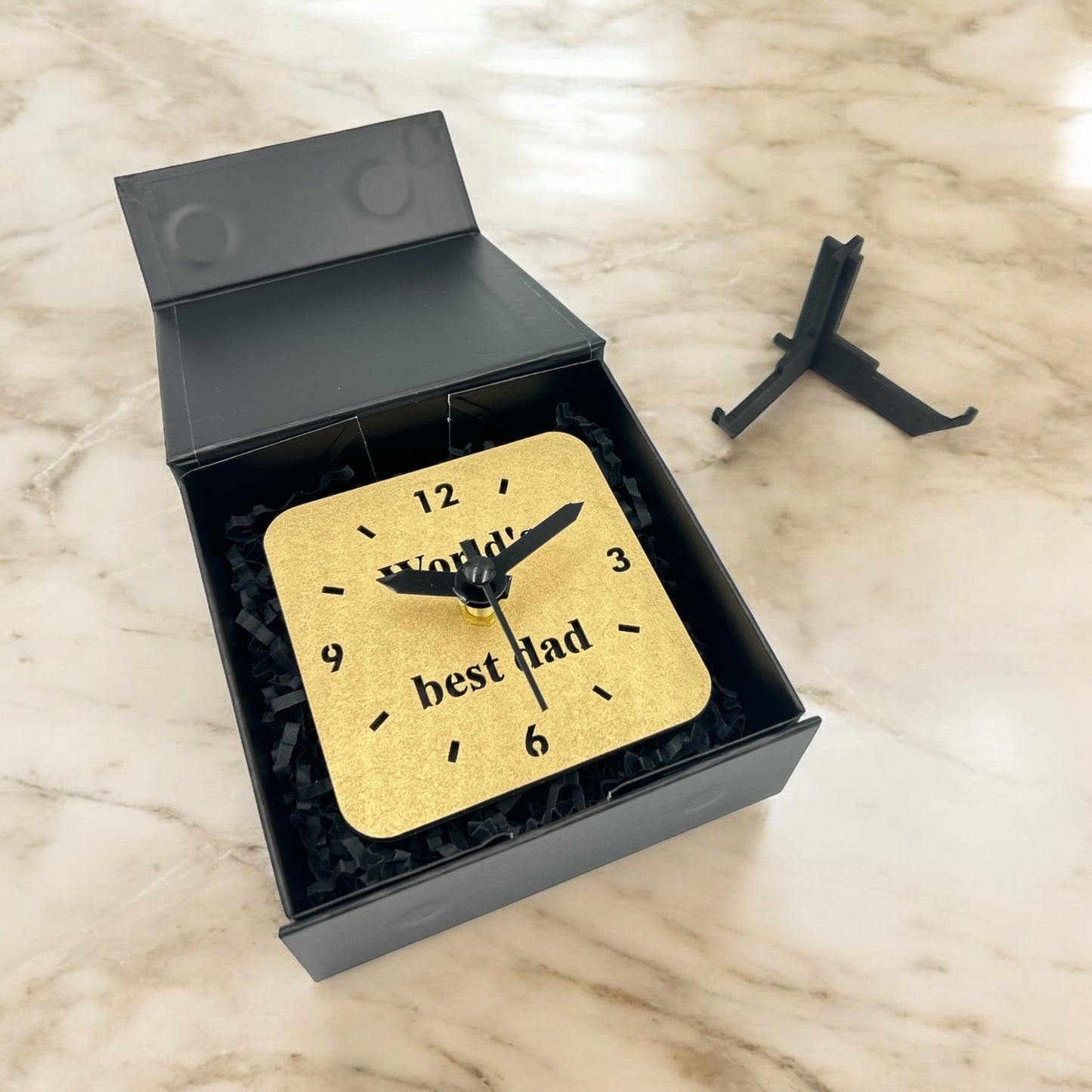 Small Gold Quartz Desk Clock - "World's Best Dad" - Ideal for Fathers Day