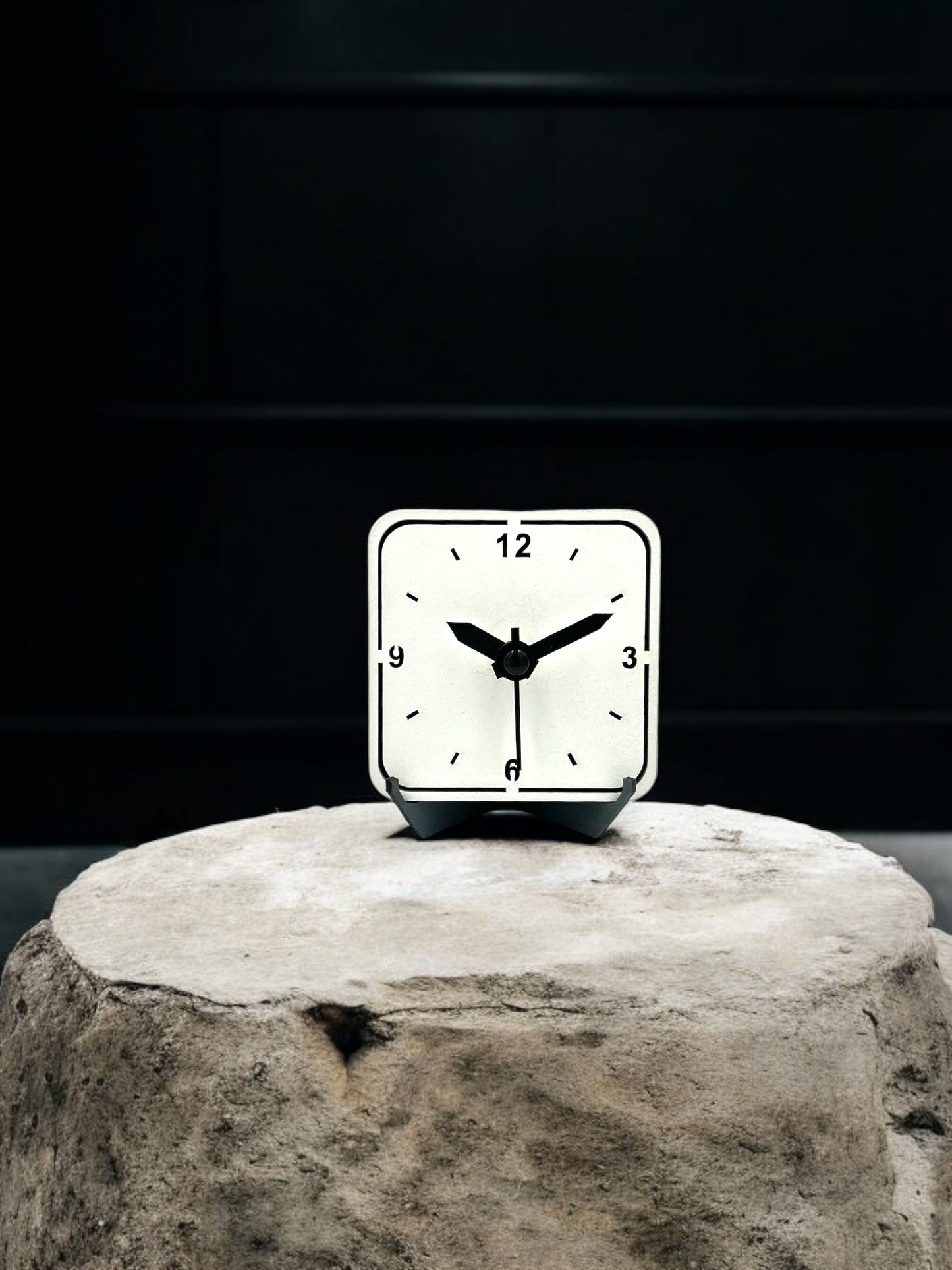 Mini Quartz Fidge or Desk Clock - White Square shape with easel stand